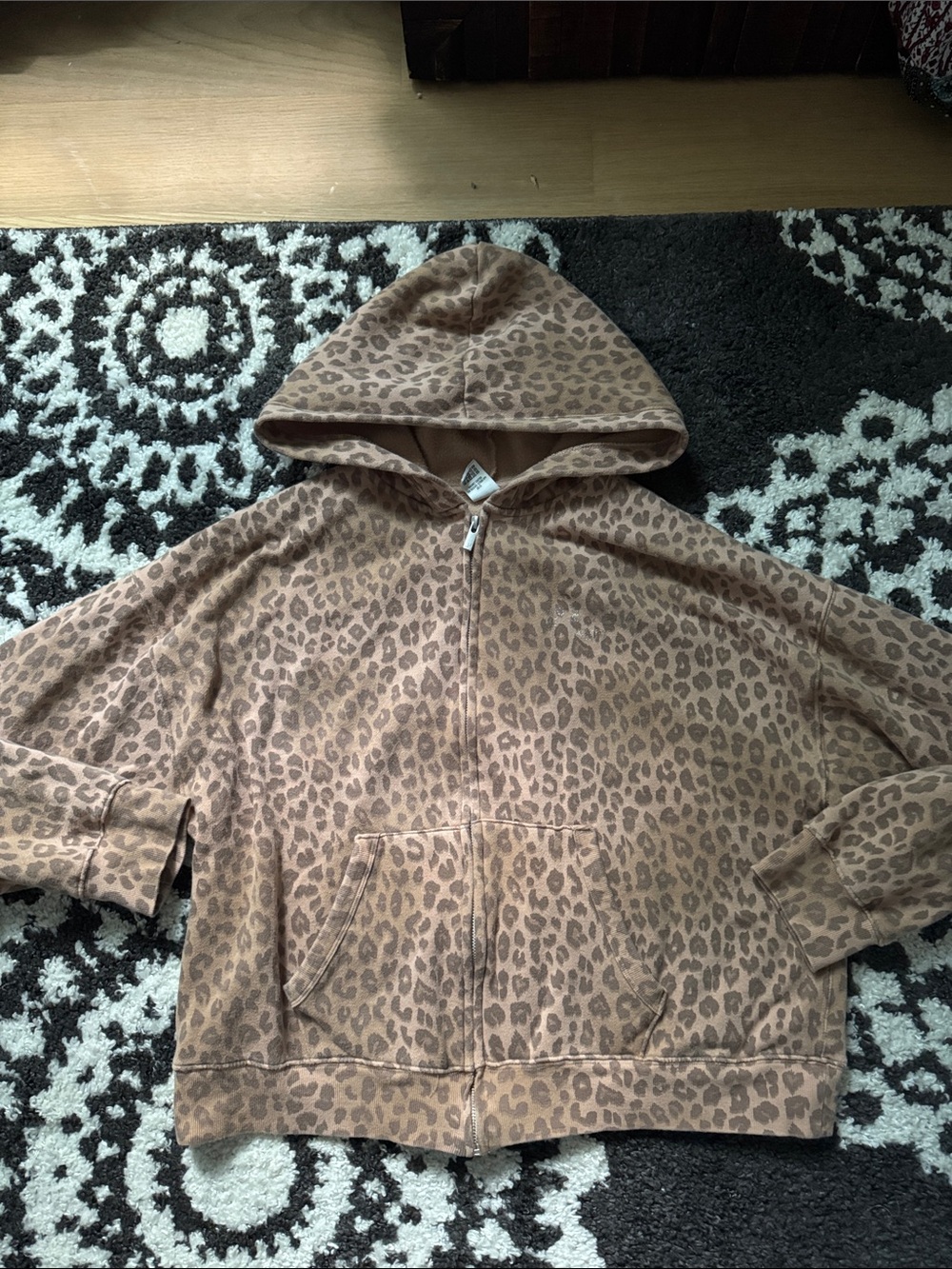 Victoria secret pink campus fleece Leopard Print Zip Front Hoodie - L